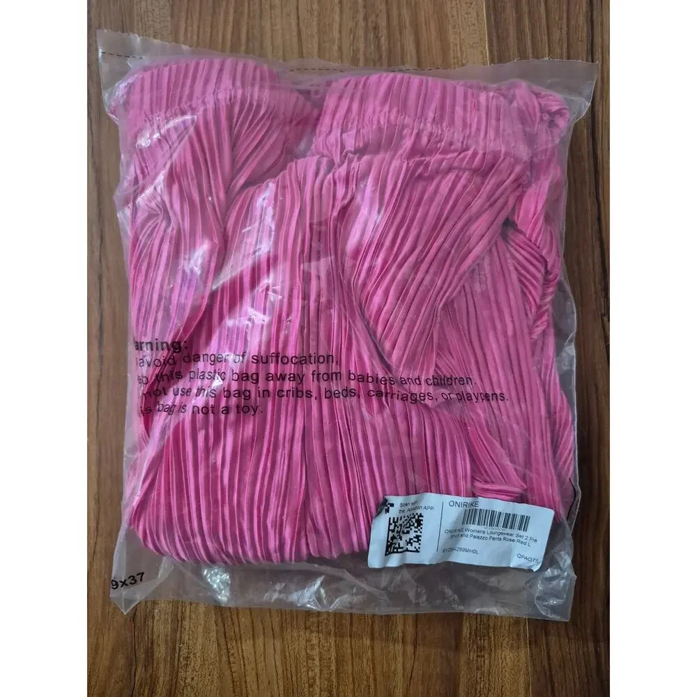 ONIRIKE 2 Pc Sweatsuit Womens SZ LRG Pleated Long Sleeve Button Up Palazzo Pants - Picture 8 of 8